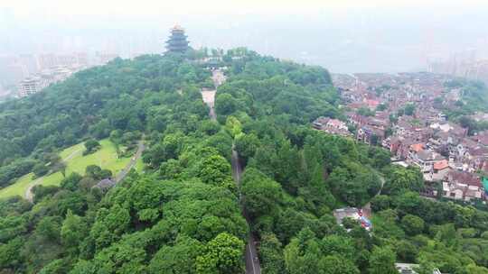 重庆鸿恩寺航拍鸿恩阁与嘉陵江两岸高楼大厦