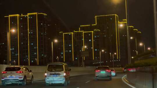 郑州夜晚城市夜景中原路高架桥车内视角