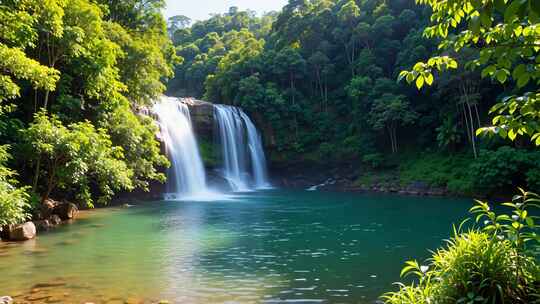 森林中的瀑布自然景观