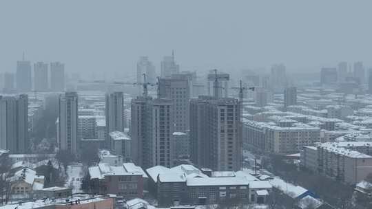 黑龙江牡丹江市雪天城市建筑群航拍