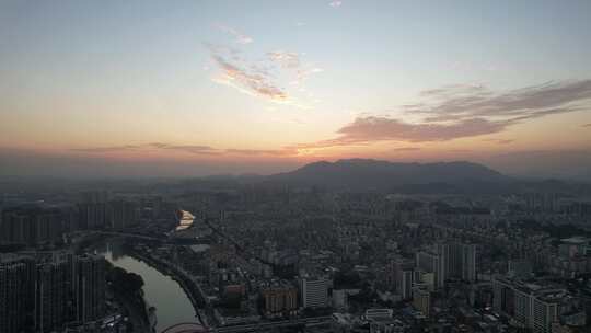 广东江门日落晚霞夜幕降临航拍