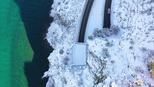 4k冬季海边海岸线冰雪