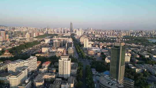 航拍山东济南城市建设济南清晨风光