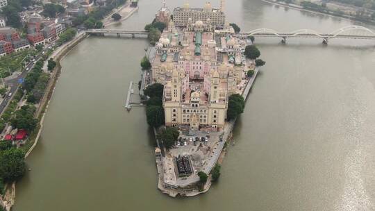 航拍福建福州闽江中洲岛