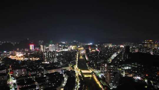 广东云浮南山河两岸夜景灯光航拍