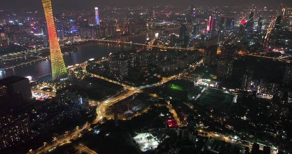 广州塔广州地标城市夜景航拍