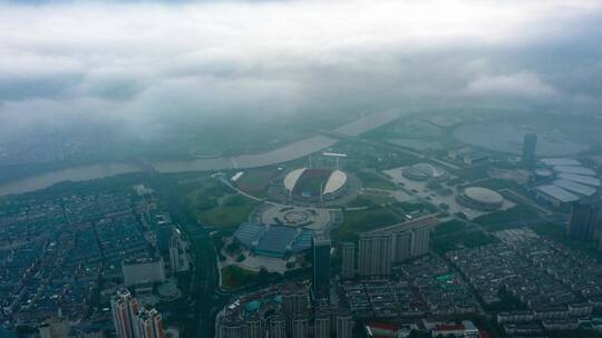 义乌市体育场云海风光航拍延时