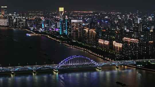 杭州复兴大桥滨江区夜景航拍