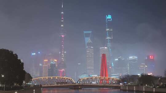 上海外白渡桥夜景车流人流视频素材模板下载