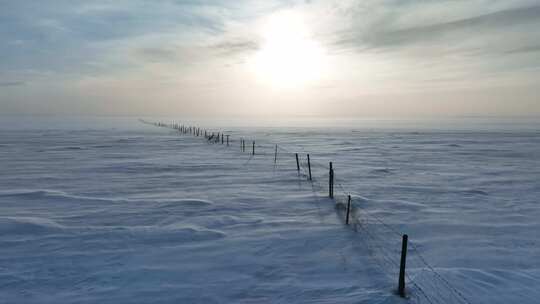 航拍呼伦贝尔冬季草原风吹雪-104