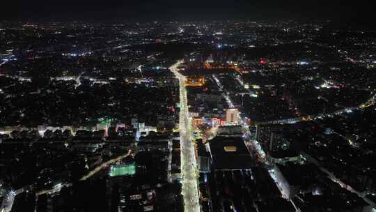 夜晚城市道路交通航拍下班车流路况夜景