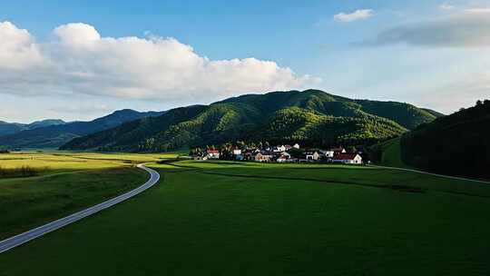 乡村田野山间公路航拍