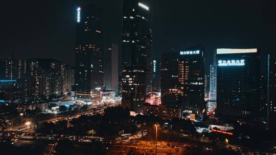 航拍深圳水贝夜景高楼