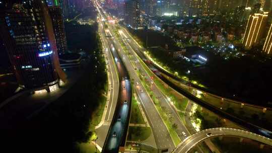 杭州滨江区江南大道立交桥高架桥夜晚夜景