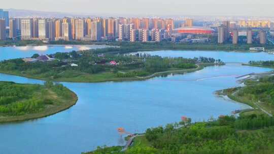 山西省太原市晋阳湖公园航拍4K素材视频素材模板下载