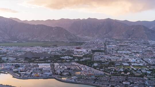 西藏拉萨市城市风景日落夜景延时视频素材模板下载