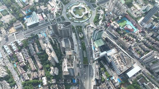 武汉光谷国际广场航拍交通车流转盘俯拍道路视频素材模板下载