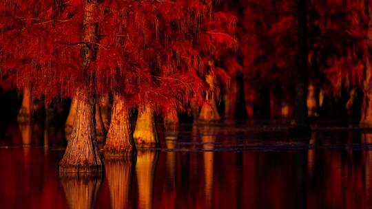 秋季红色水杉林