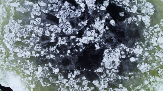 冬季河水解冻水流冰块航拍视频素材模板下载