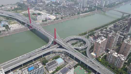 航拍湖北宜昌至喜长江大桥视频素材模板下载