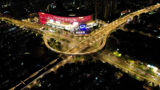 夜景车流立交桥环形快速路