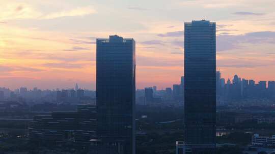 中国广东广州生物岛日落夜景航拍