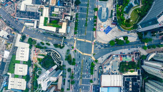 广东东莞城市路口交通车流航拍延时