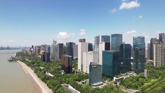 杭州钱江新城CBD现代办公大楼航拍
