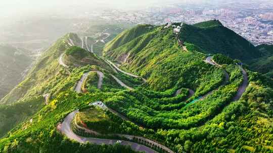 航拍陕西西安市骊山盘山路视频素材模板下载