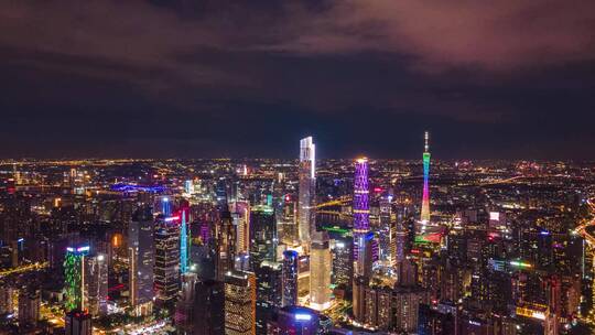 广州天河珠江新城CBD夜景延时航拍4K