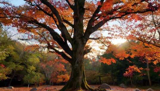 秋季树林中高大的红枫树