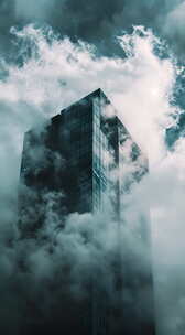 被云雾包裹着的城市大楼