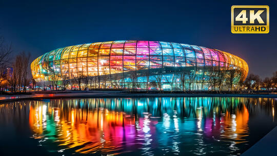 鸟巢水面湖面北京市夜晚夜景国家体育馆人文