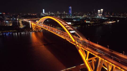 上海卢浦大桥夜景航拍