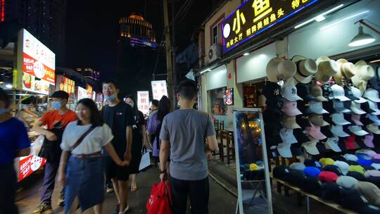 广西南宁中山路美食街夜市烧烤摊夜生活街景