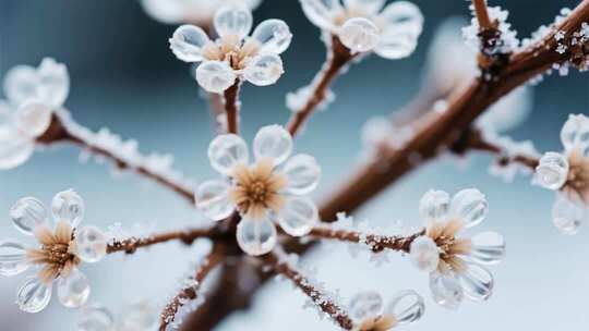 结冰花朵特写