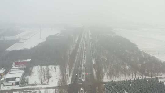 河北省石家庄市航拍城市道路雪景