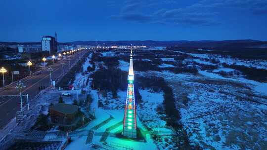 最冷城市内蒙根河雪夜冷极塔