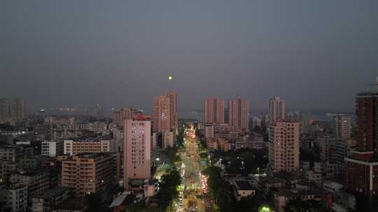 航拍广东湛江夜景湛江风光