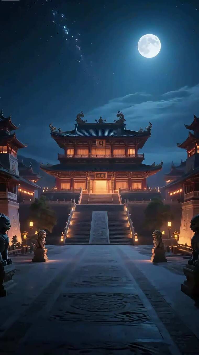 古风建筑月夜全景