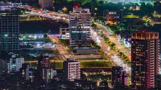 延时航拍城市道路车流