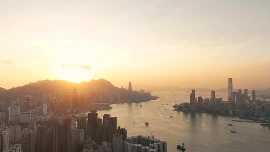 香港维多利亚港太平日落延时城市夕阳黄昏