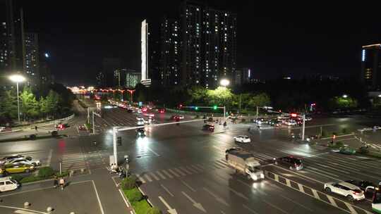 城市夜景交通车辆行驶航拍