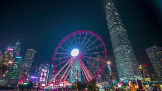 香港摩天轮夜景_香港IFC夜景固定延时