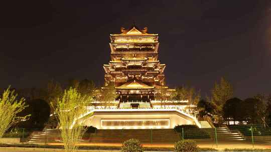 东安阁 东安湖 阁楼 夜景 塔