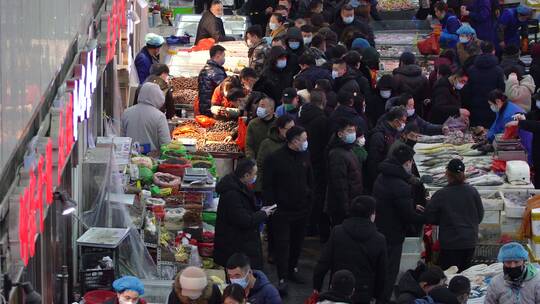 海鲜市场春节美食采购买生意兴隆繁荣景象