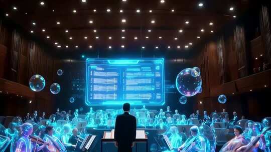 音乐厅内指挥乐团演奏素材