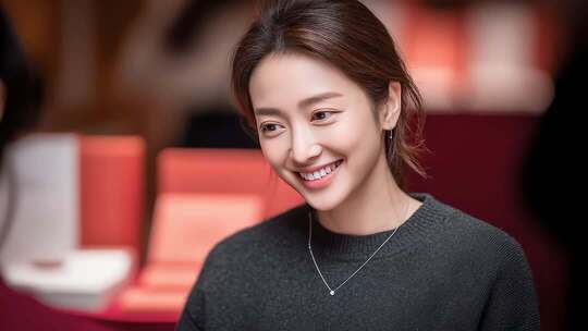 自信优雅女性的迷人微笑特写