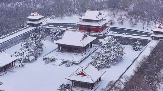 辽宁沈阳北陵公园清昭陵大雪中古建筑航拍