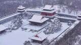 辽宁沈阳北陵公园清昭陵大雪中古建筑航拍高清在线视频素材下载